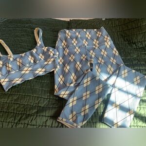 Beach Riot Ivory Blue Argyle Ayla Set Sports Bra & Pants
